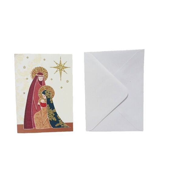 Fancy Box 16 Christmas CARDS GOLD LEAF Baby JESUS Mary Joseph Star Religious - Picture 13 of 16